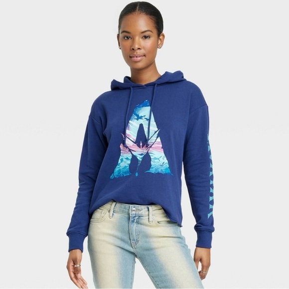 Disney's Avatar The Way of The Water Graphic Blue Sweatshirt Hoodie Women Sz L - Picture 1 of 9